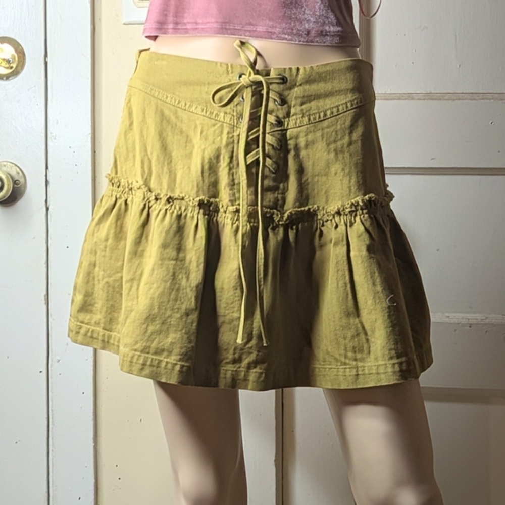 Free People Positano Tie Back Olive Green Mini Skirt Size 6
